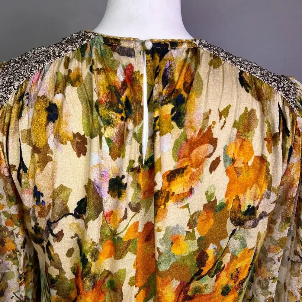 Blank London + Anthropologie top small boho cottagecore puff metallic yellow